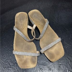 Jeffrey Campbell Tan Sandals with Silver Rhinestone Straps